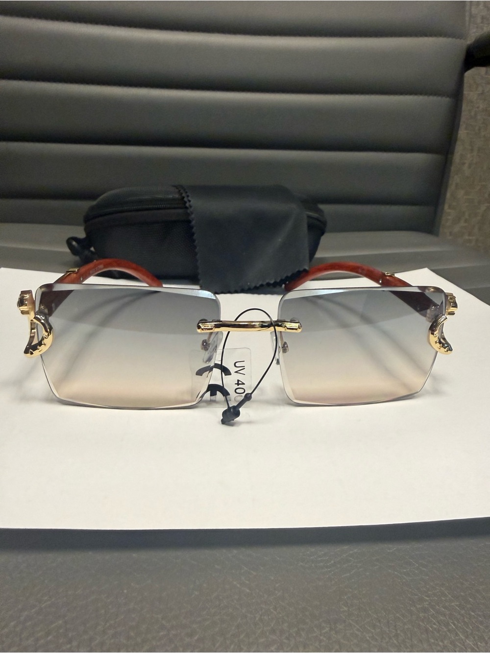 Men's Rimless Gradient Sunglasses - Brown/Gold